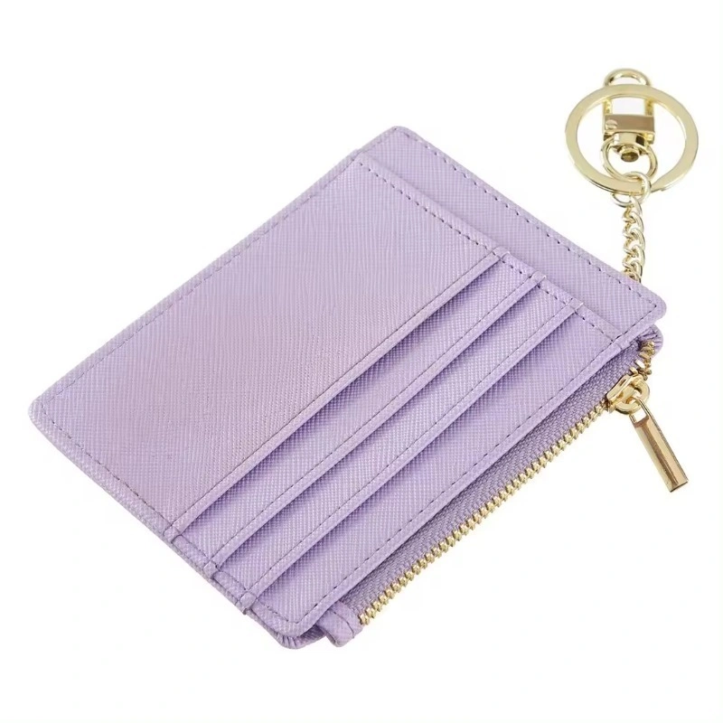 Promotional Women Business Slim RFID Microfiber Leather Customized Wallet Keychain Card Holder