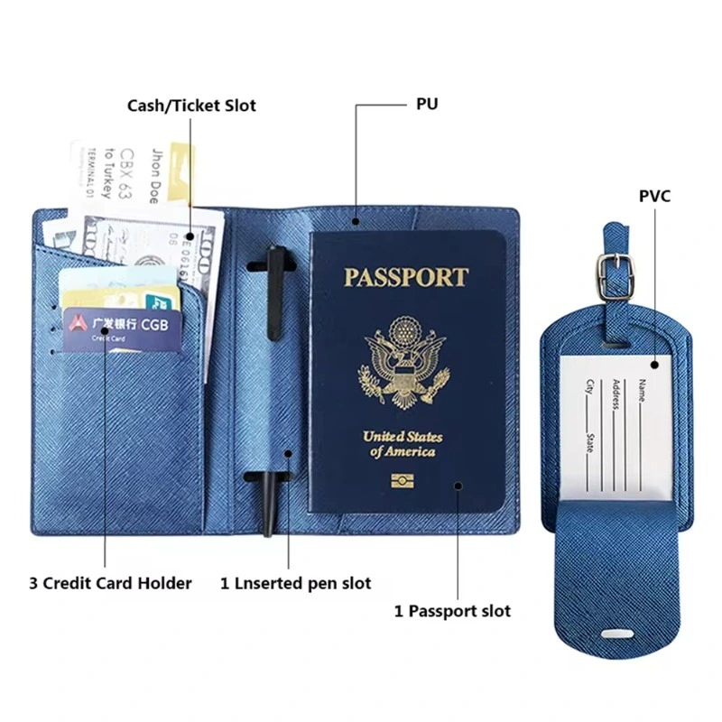 Promotional Card Holder Combo Crosshatch Passport Wallet PU Passport Holder