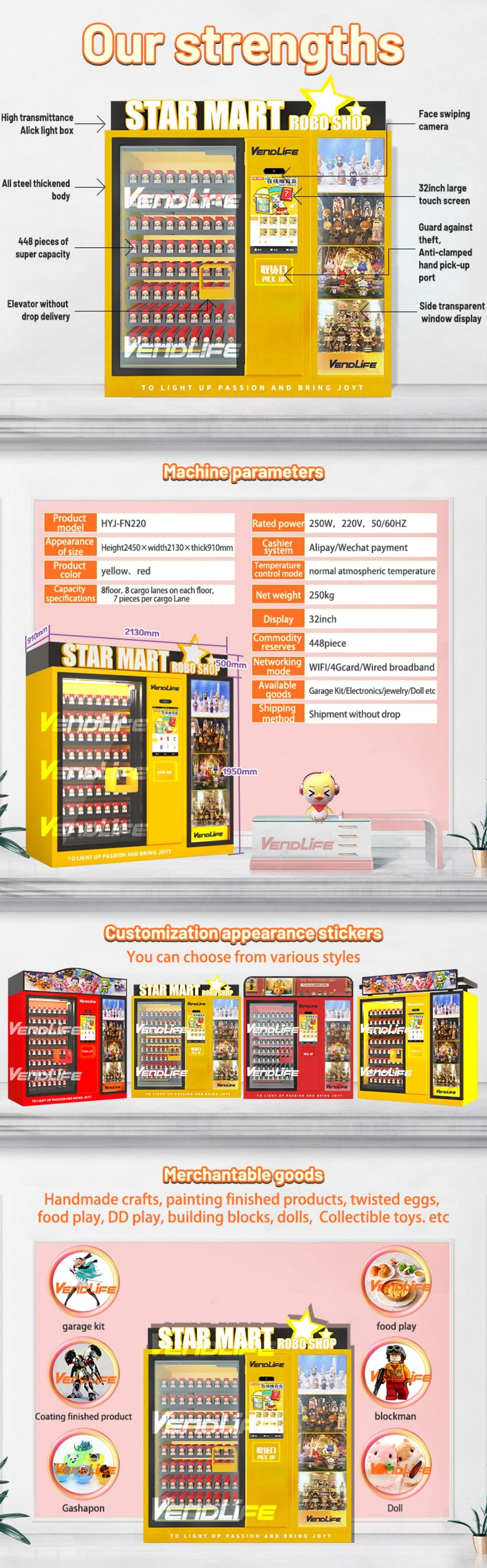 Vendlife Vending Machine Self-Help Recharge Advertising Screen Luckly Box Vending Machine Type Video Booth