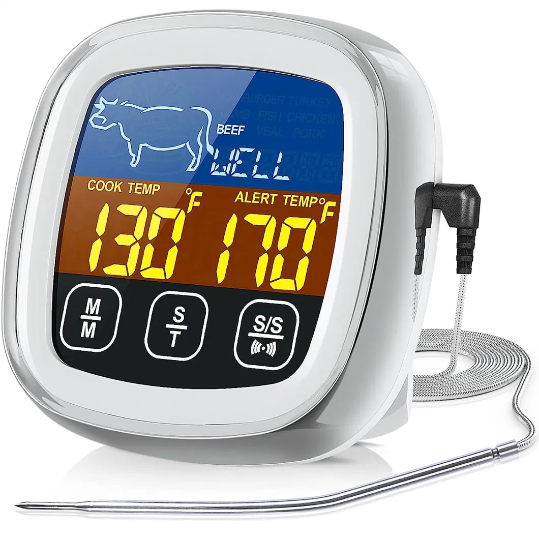 Long Probe Kitchen Timer Large Touchscreen LCD Digital Meat Thermometer