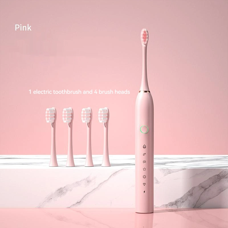 Black Adults - Ultrasonic Brush Heads Smart Timer Rechargeable Electric Toothbrush