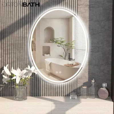 Ortonbath Frameless Oval <a href='/bathroom-mirror/'>Bathroom Mirror</a> with Lights, Wall Mounted Mirror, Anti-Fog and Explosion-Proof, Large Vertical LED <a href='/makeup-mirror/'>Makeup Mirror</a>