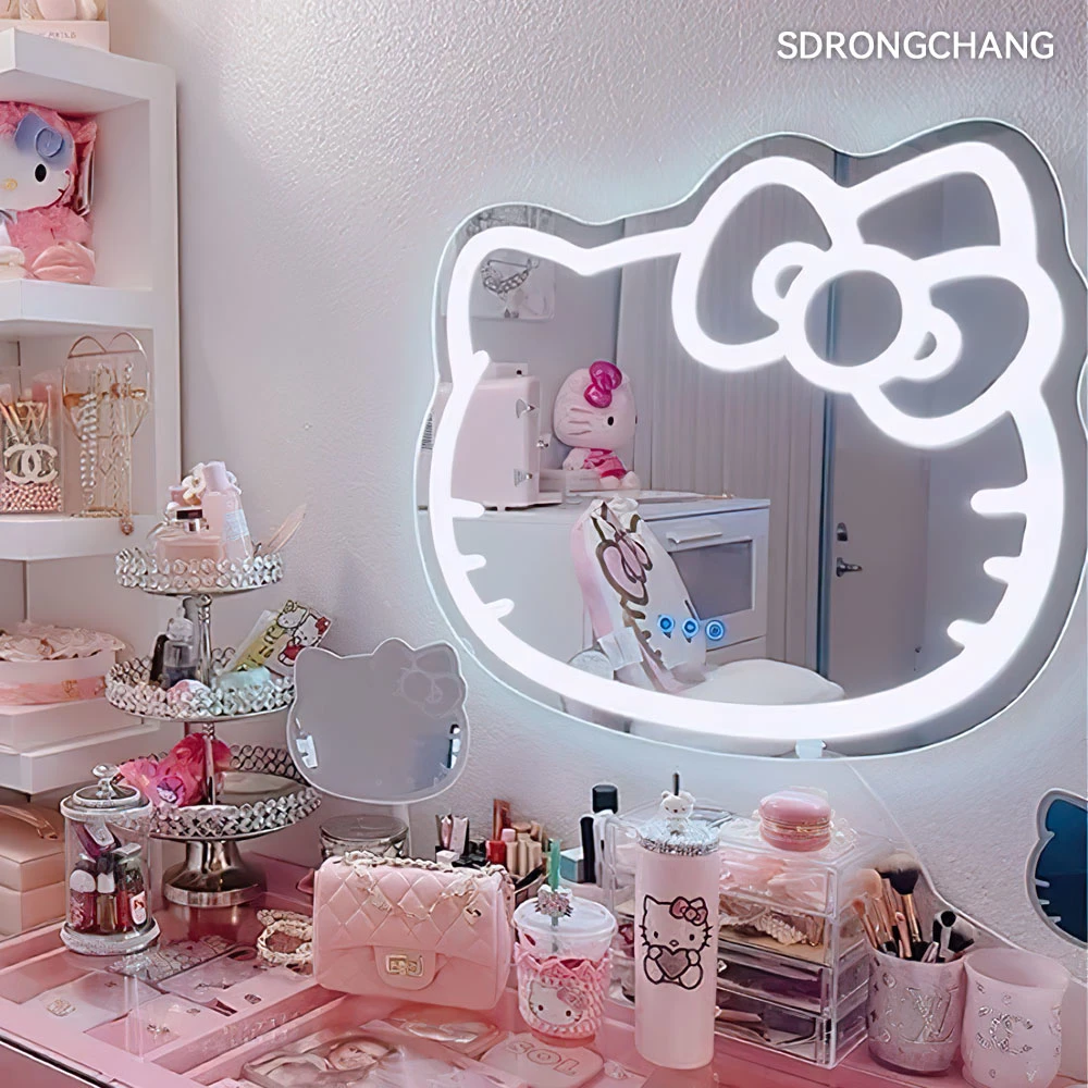 Shaped Cartoon Kitty Wall Hanging Irregular Makeup Mirror Dressing Table Fill LED Light Mirror