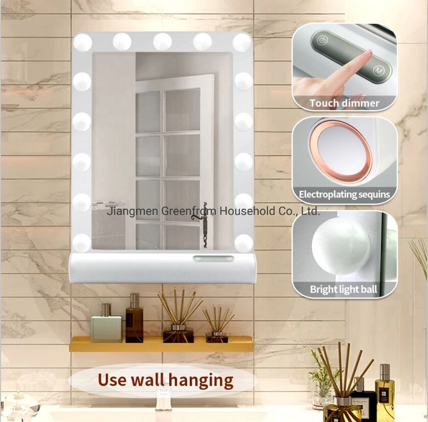 Modern Style Hollywood Style Table Makeup Mirror with Light Bulb