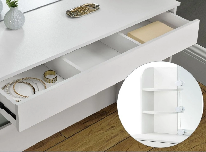 White Vanity Table with Mirror and Drawers 0621