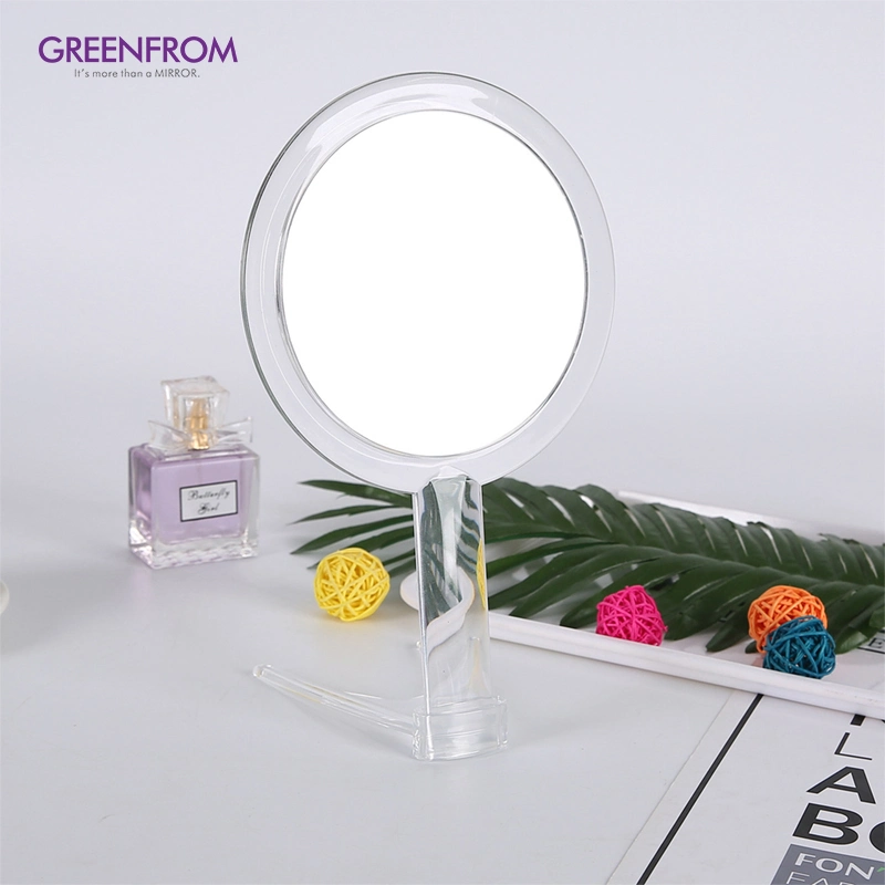 1X/2X Plastic Portable Standing Round Single Side Cosmetic Hand Held Mirror Gmsd2701