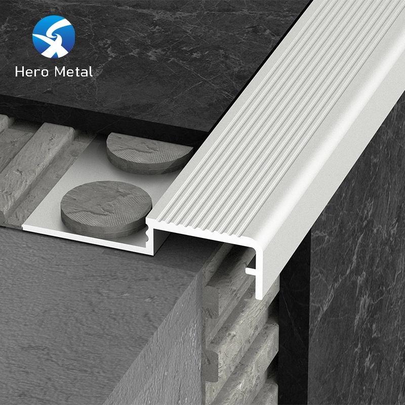 Anti-Slip Aluminum Stair Nosing for Vinyl Floor Rubber Insert Metal