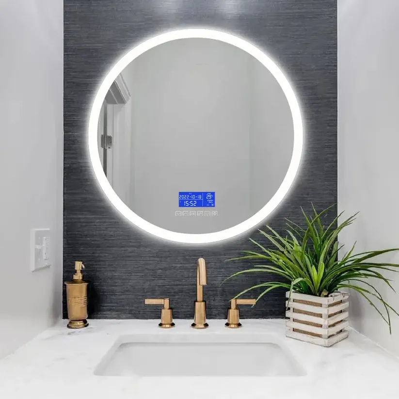 Wall Mounted Round Metal Frame PVC Back Frame Defog LED Bathroom Smart Mirror with Lights