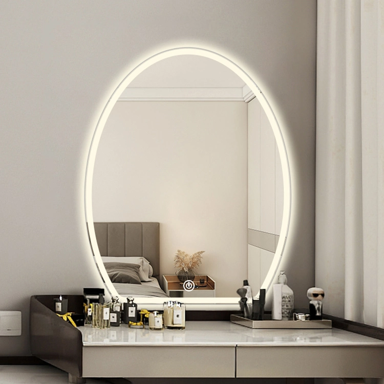 Frameless Luxury Oval Lighted Gold Runway Intelligent Wall Mount Bath Smart Antifog Touch Screen Bathroom Mirror with LED Light