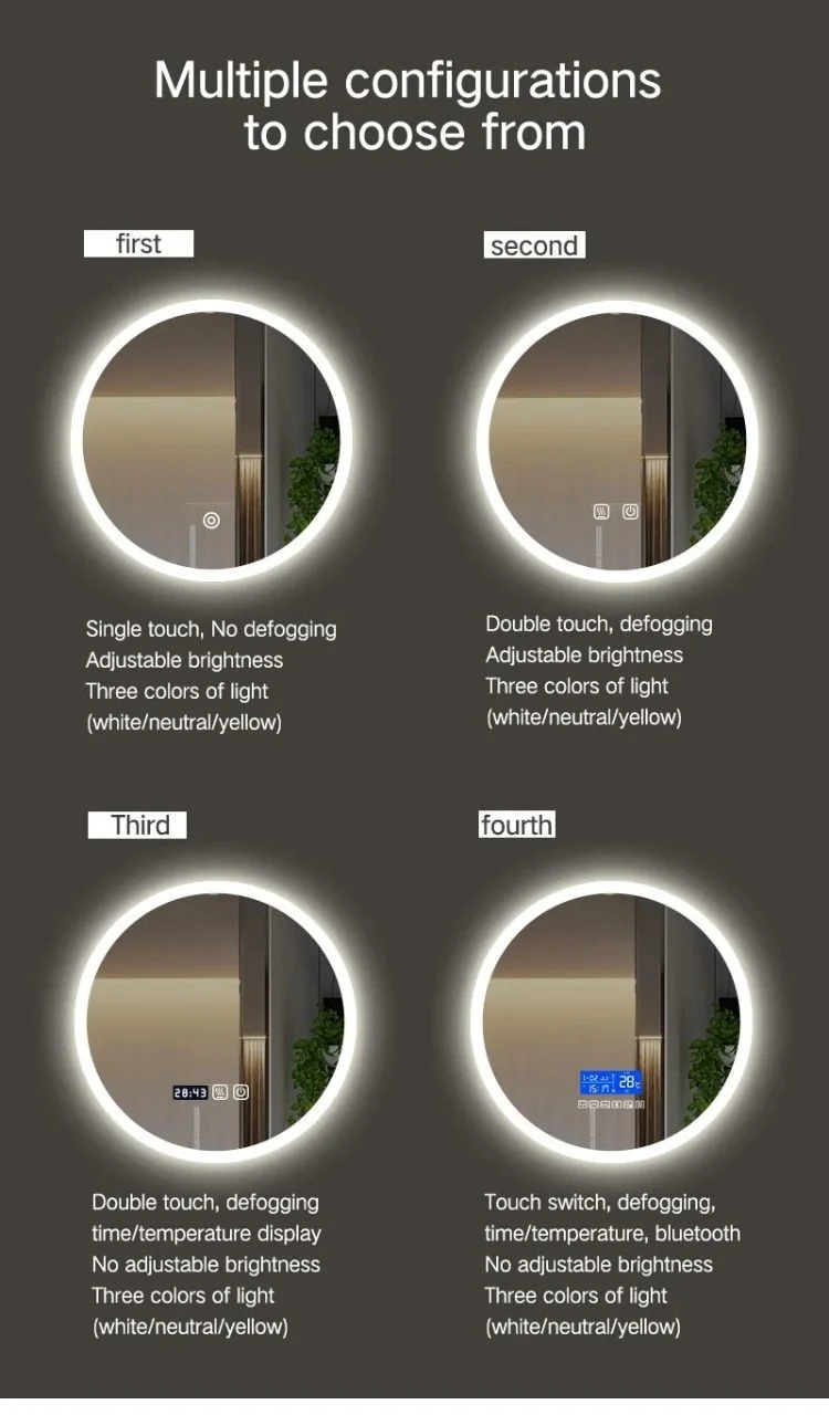 Modern Wall Mounted Round Large Lighted Dimming Touch LED Bathroom Mirror