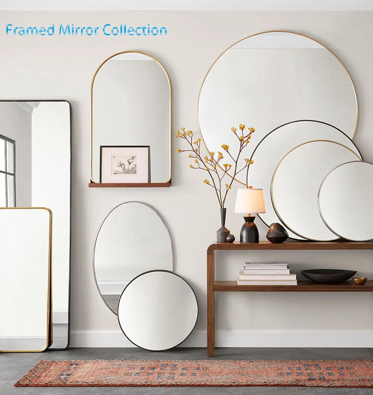 Gold Oval Wall Mounted Black Metal Frame Big Decorative Mirror for Home