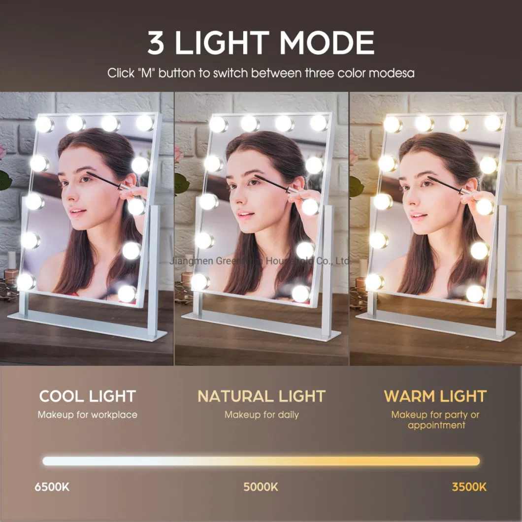 12 LED Dimmable Bulbs 3 Color Modes 1X/10X Magnification Touch Control Large Vanity Lighted Makeup Hollywood Mirror