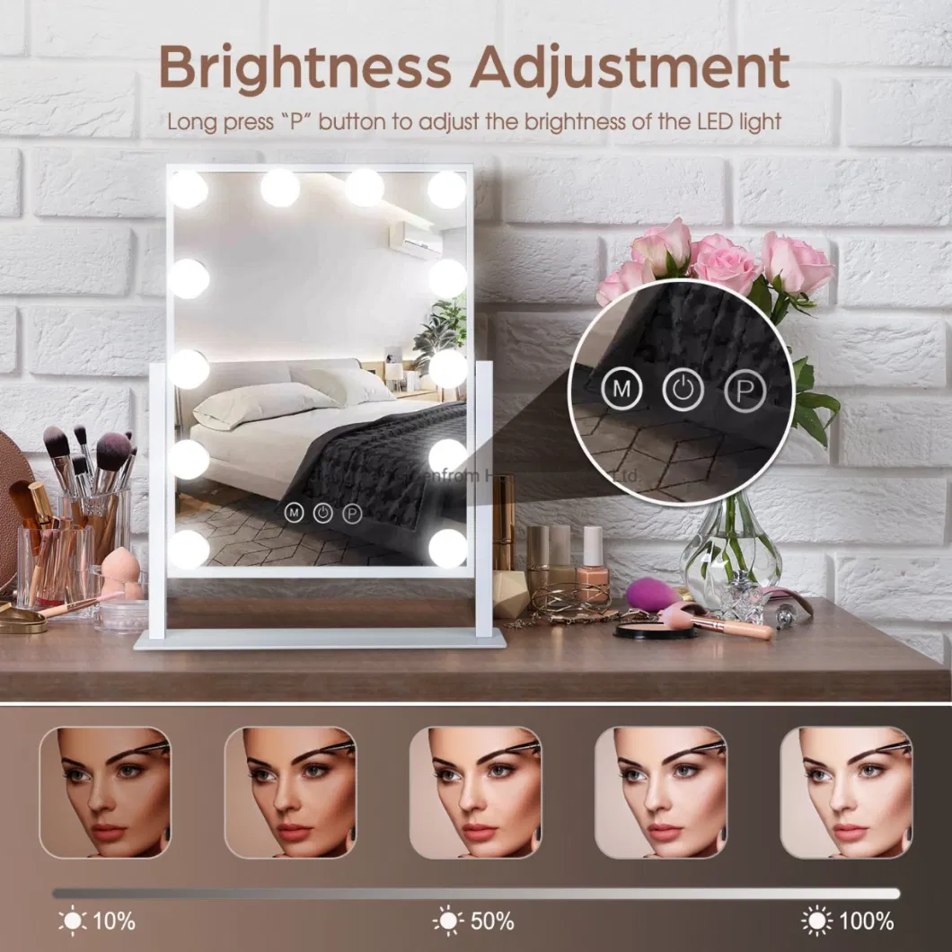 12 LED Dimmable Bulbs 3 Color Modes 1X/10X Magnification Touch Control Large Vanity Lighted Makeup Hollywood Mirror