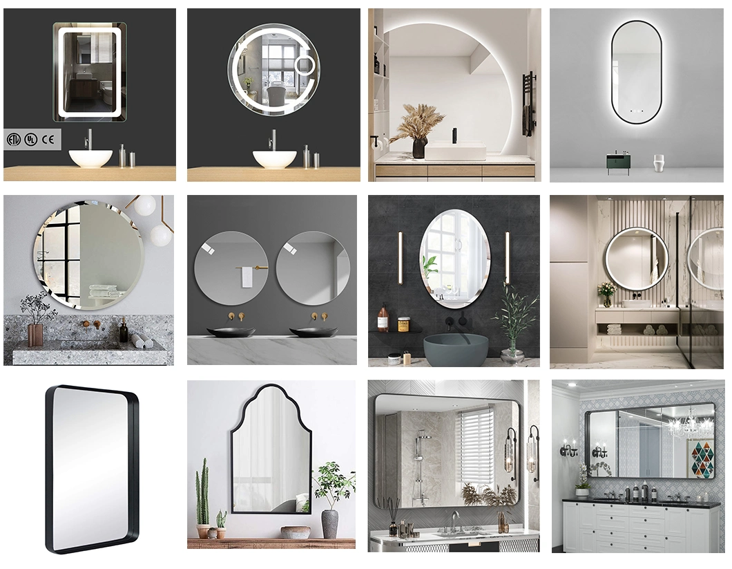 Factory Price Frame Frameless Arched Rectangle Round Shape Metal Wall Makeup Mirror LED Mirror Horizontal/Vertical Bathroom Furniture Beveled Mirror Factory