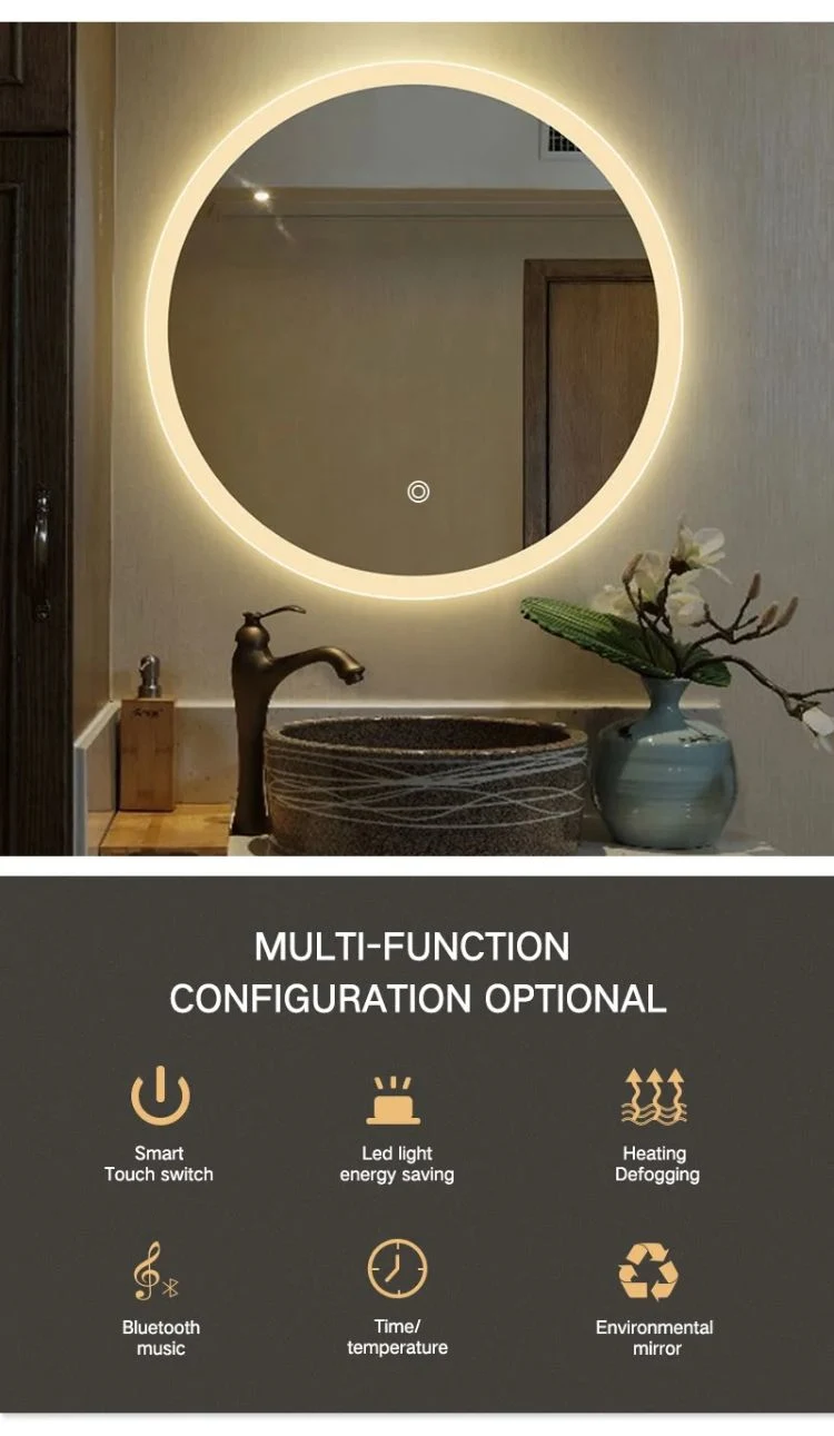 Modern Wall Mounted Round Large Lighted Dimming Touch LED Bathroom Mirror