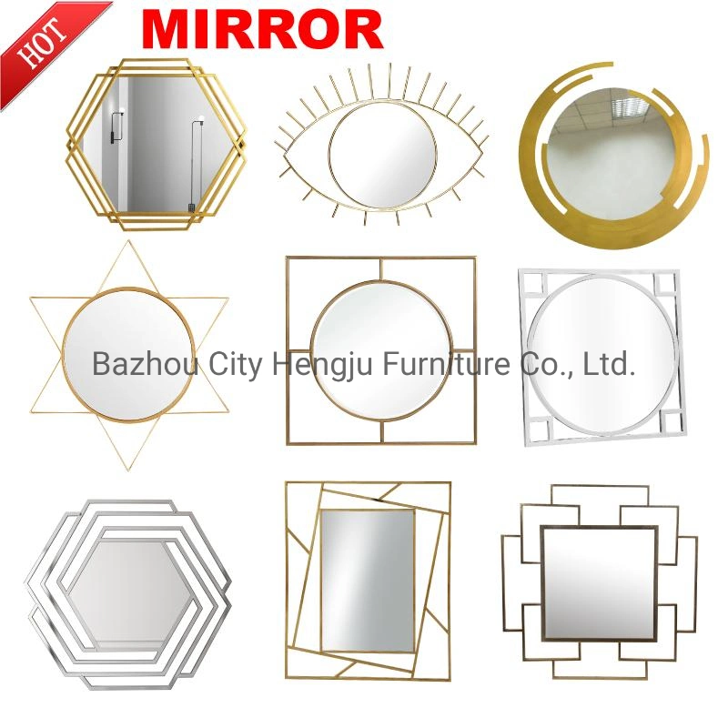 Luxury Design Wall Mounted Decorative Metal Gold Large Square and Round Stainless Steel Frame Wall Mirror for Living