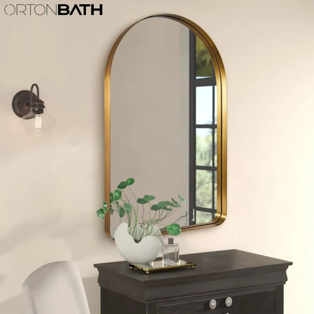 Ortonbath HD Cheap Bathroom Circle Wall Mirror Gold Round Wall Mount Mirror 24 Inch Brushed Metal Frame Hanging Mirror for Living Room, Bedroom