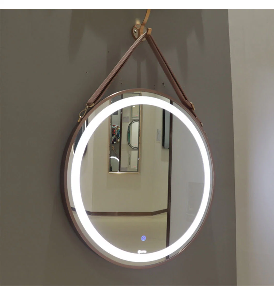 Newest Product Touch Switch Round Wall Hanging Wood Framed LED Bathroom Decoration Mirror