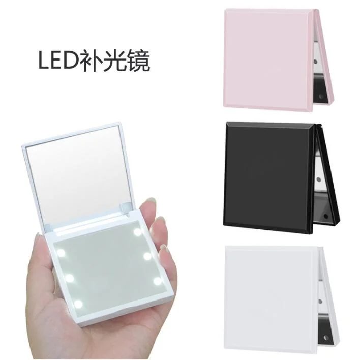 70mm Plastic LED Make up Mirror Personalized 2X Magnify Fill Light Cosmetic LED Square Makeup Mini Handheld Mirror