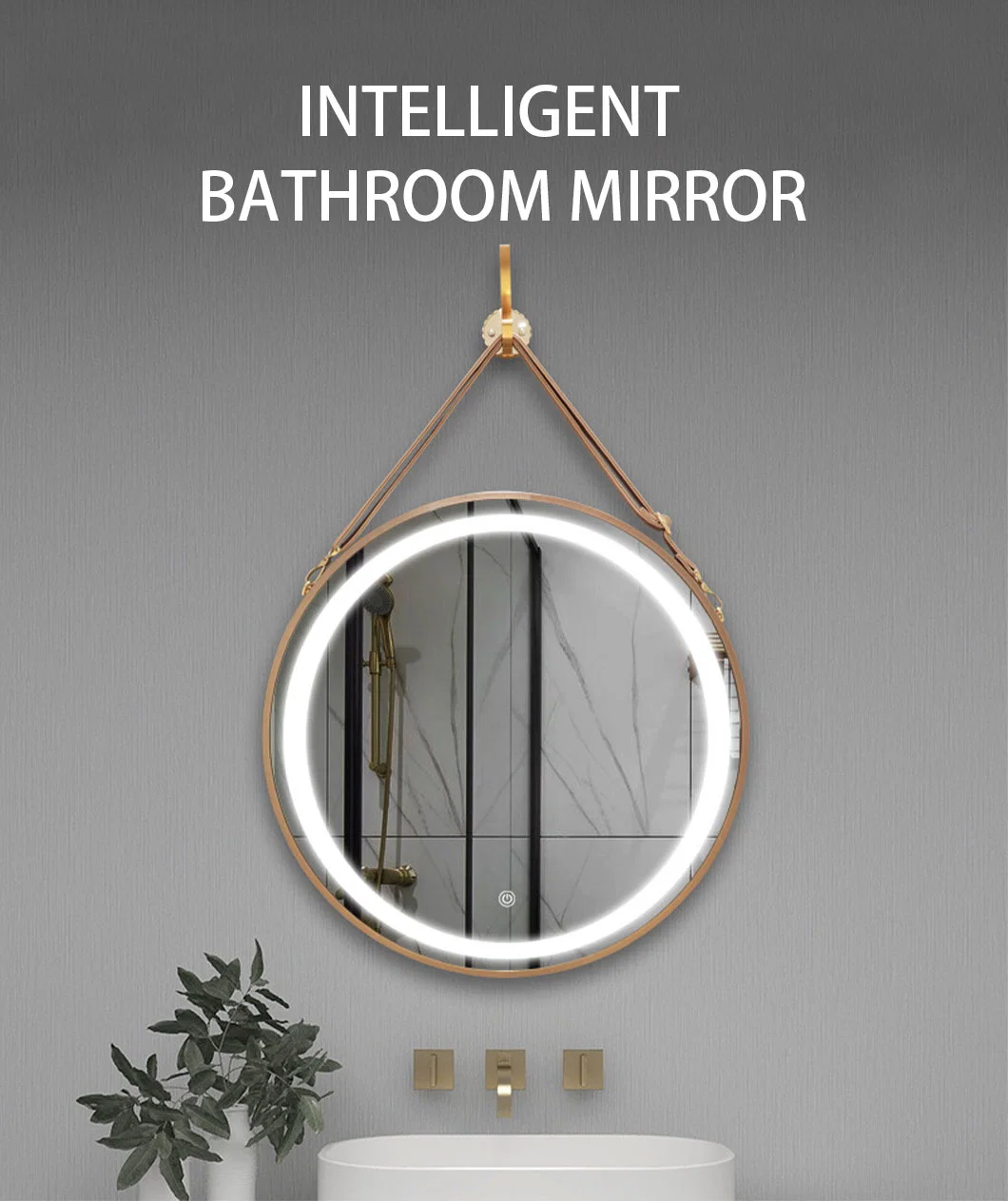 Newest Product Touch Switch Round Wall Hanging Wood Framed LED Bathroom Decoration Mirror