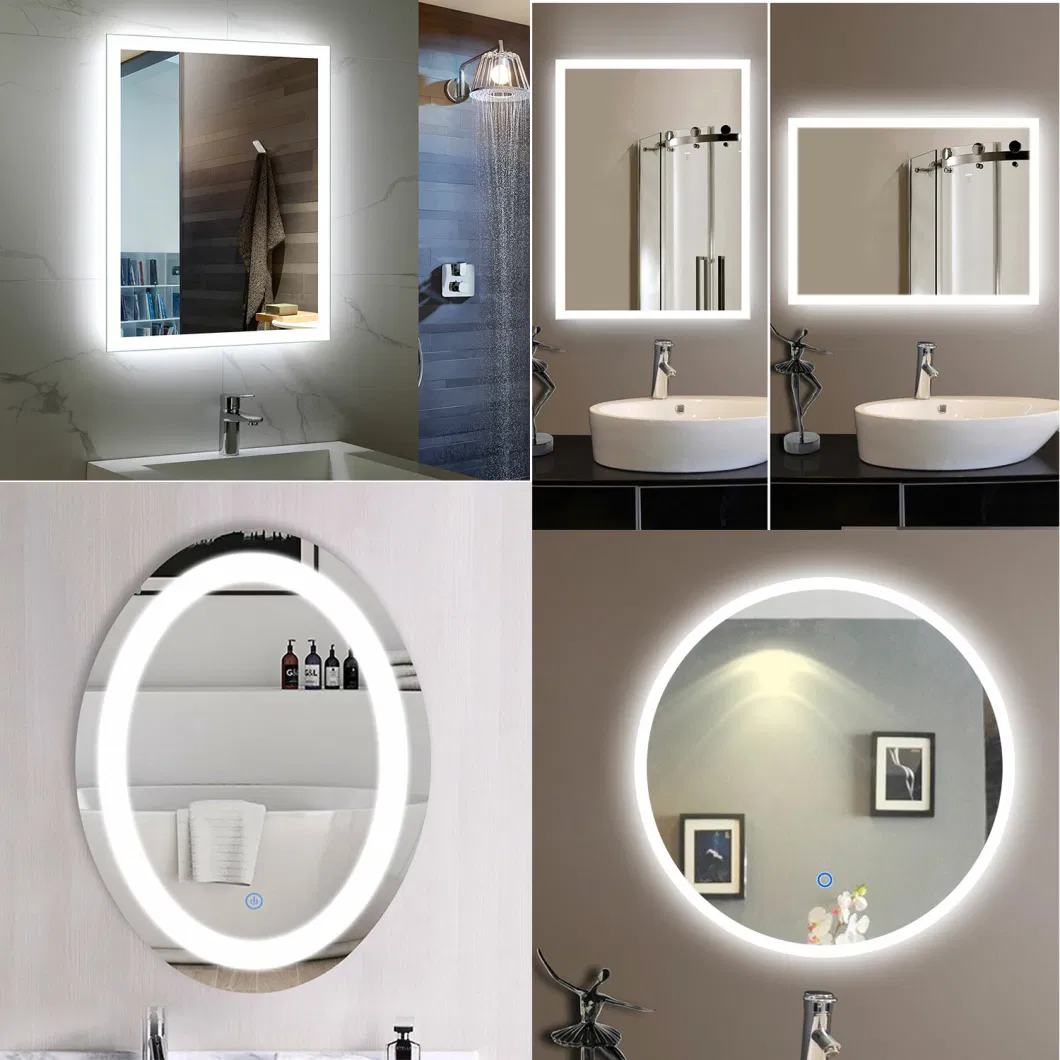 CE UL Certificated Full Length Floor Stand Wall Mounted LED Smart Frameless Rectangular Bathroom LED Mirror with Defogger Dimmer Magnifier