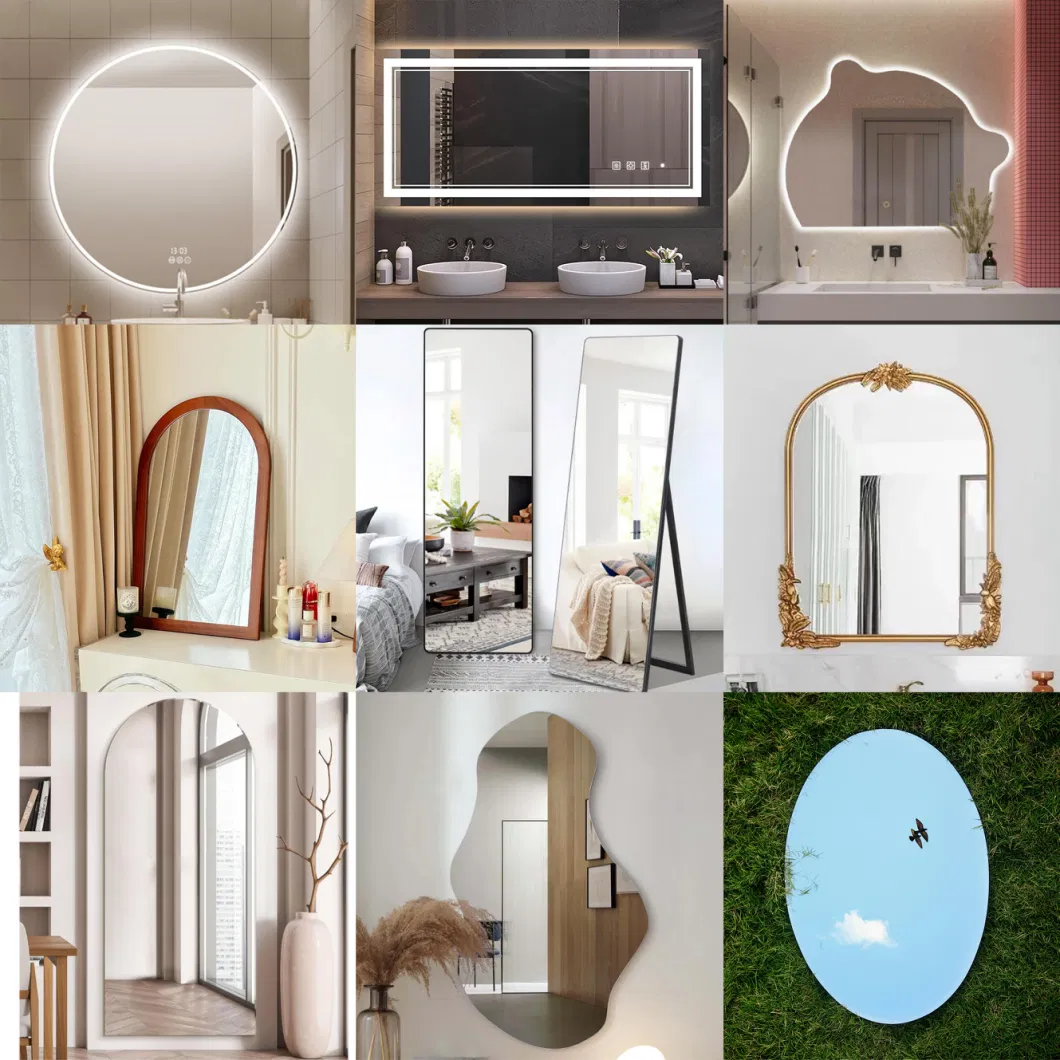 Modern Style Circle Gold Metal Dressing Wall Aluminium Mirror Standing Silver Smart Mirrors for Decoration