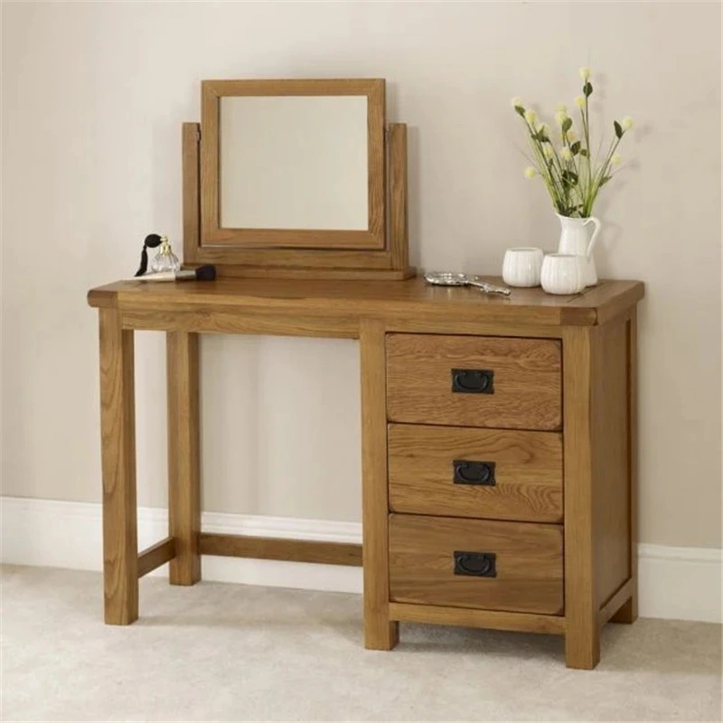 China Quality Assurance Rustic Oak Pedestal Dressing Table, Bedroom Make up Vantity Desk with Mirror