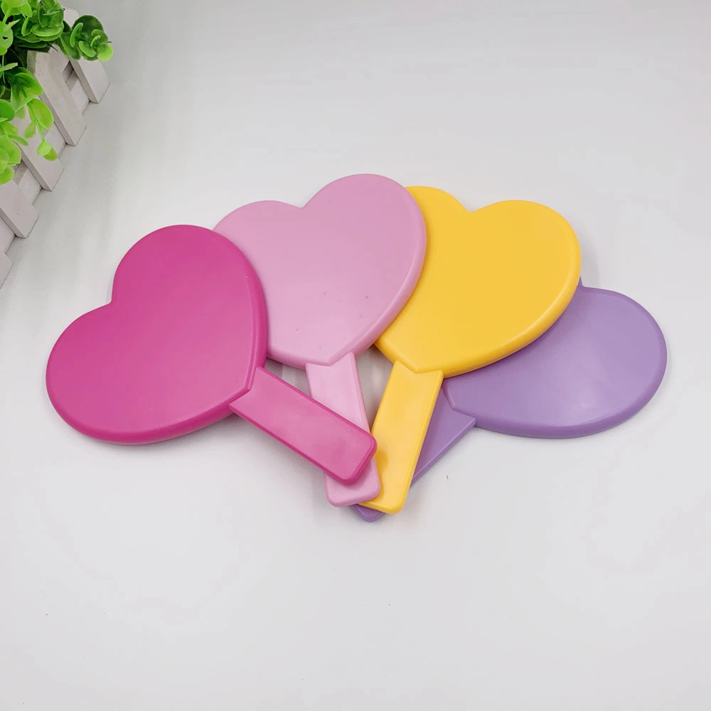 Plastic One Side Heart Shape Hand Mirror Personalized Custom Logo UV Printing Cosmetic Makeup Handheld Mirror for Girls