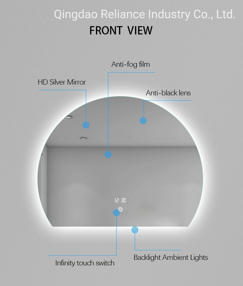 Round Circle Smart Anti Fog Frameless Touch Switch Bathroom LED Light Bath Mirror