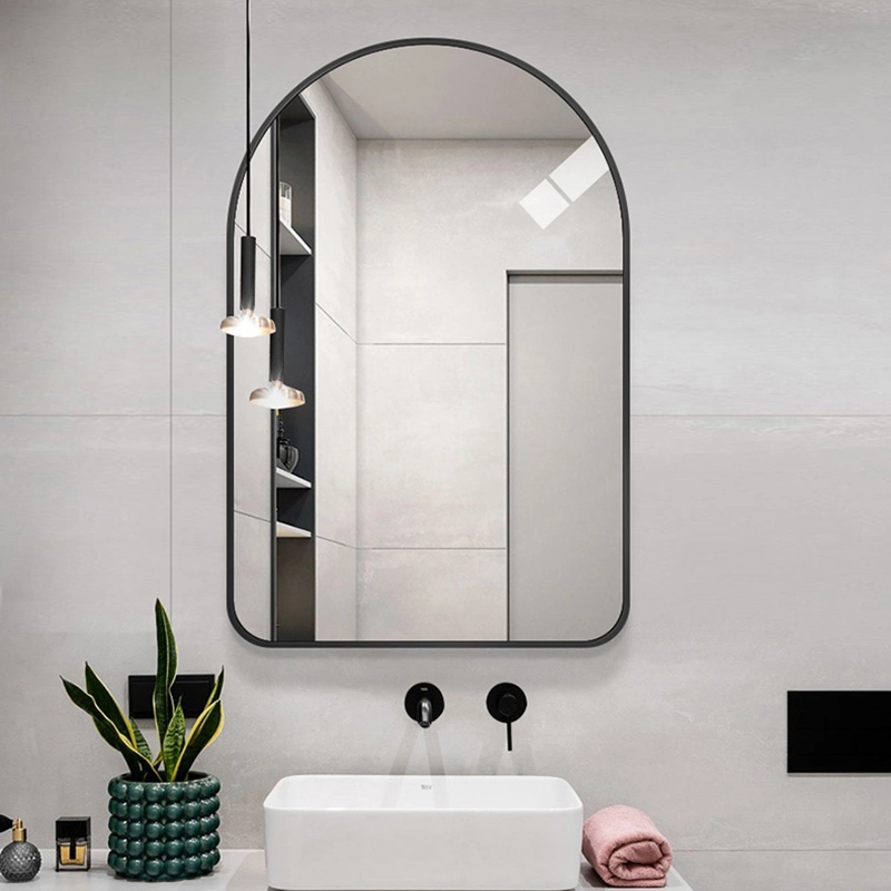 Luxury Aluminum Frame Bathroom Mirror Hotel Arched Wall-Mounted Vanity Vanity Mirror High-Definition Decorative Mirror