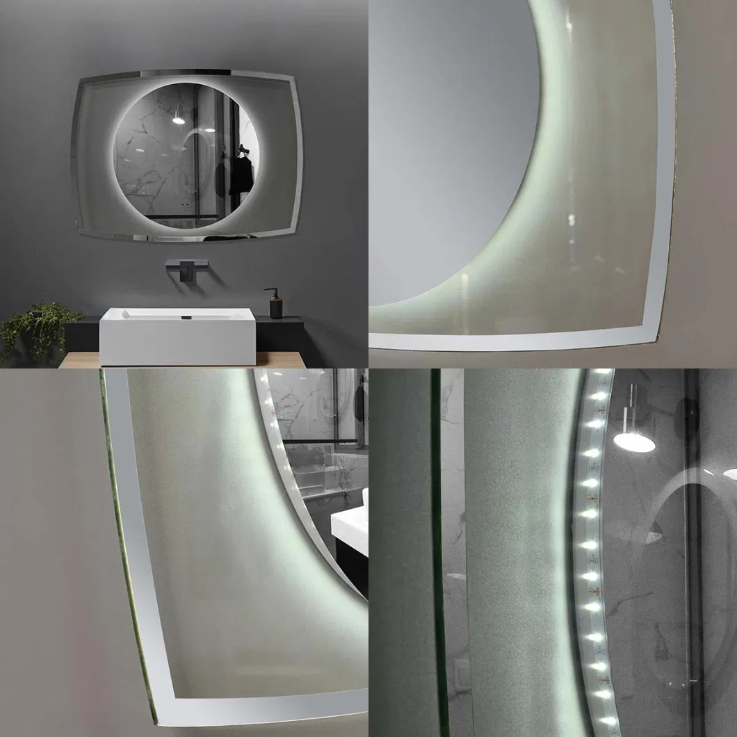 Bathroom Frameless Square Wall Home Decor Furniture Smart Hotel Room Makeup LED Mirror with Anti-Fog