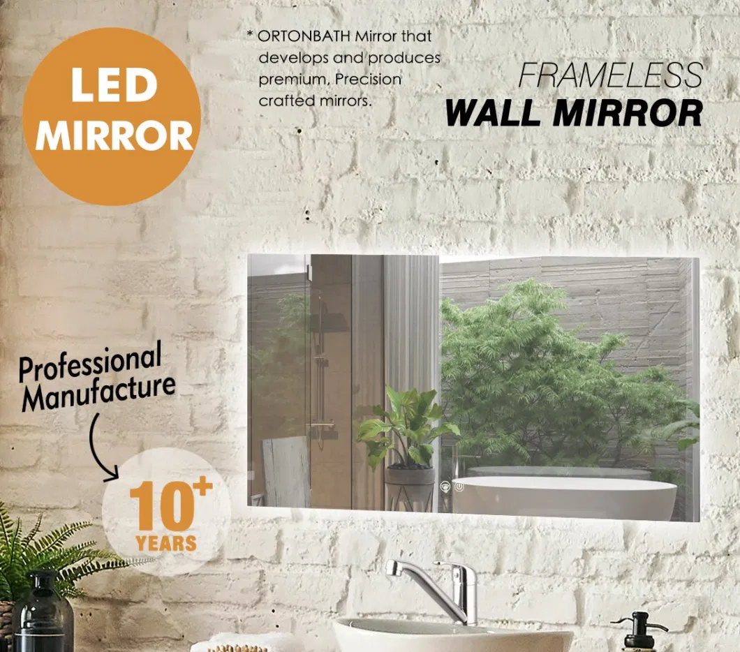 Ortonbath Large Rectangle LED Bathroom Mirror with Dimmable Light Anti-Fog Makeup Mirror Wall Mounted Horizontal/Vertical