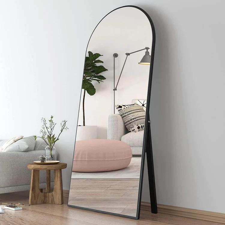 Wholesale Home Decoration Round Corner Irregularity Mirror Standing Floor Frame Black Metal Wall Mirror