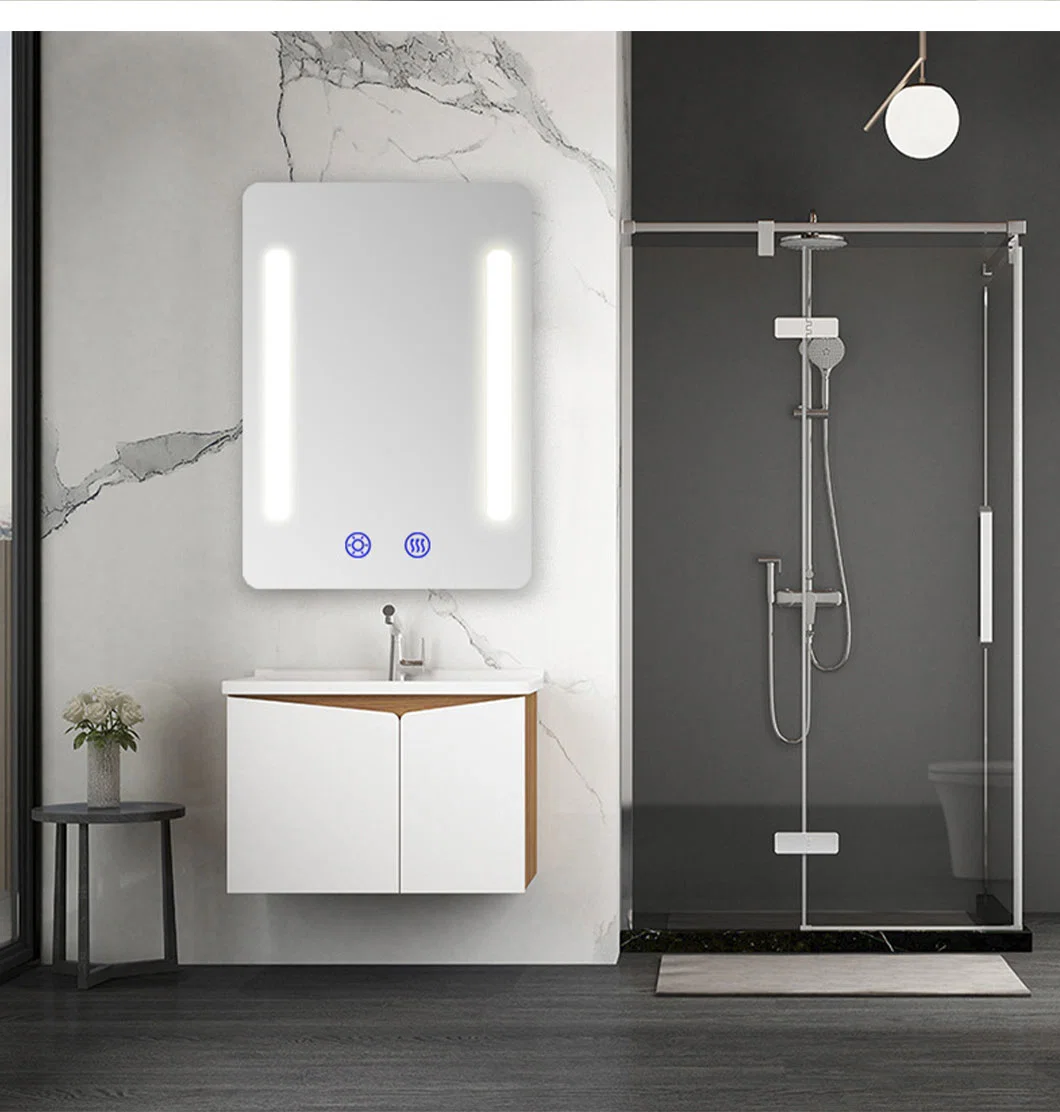 Square Rectangle Wall-Mounted LED Lighted Bathroom Vanity Mirror with Anti-Fog Function