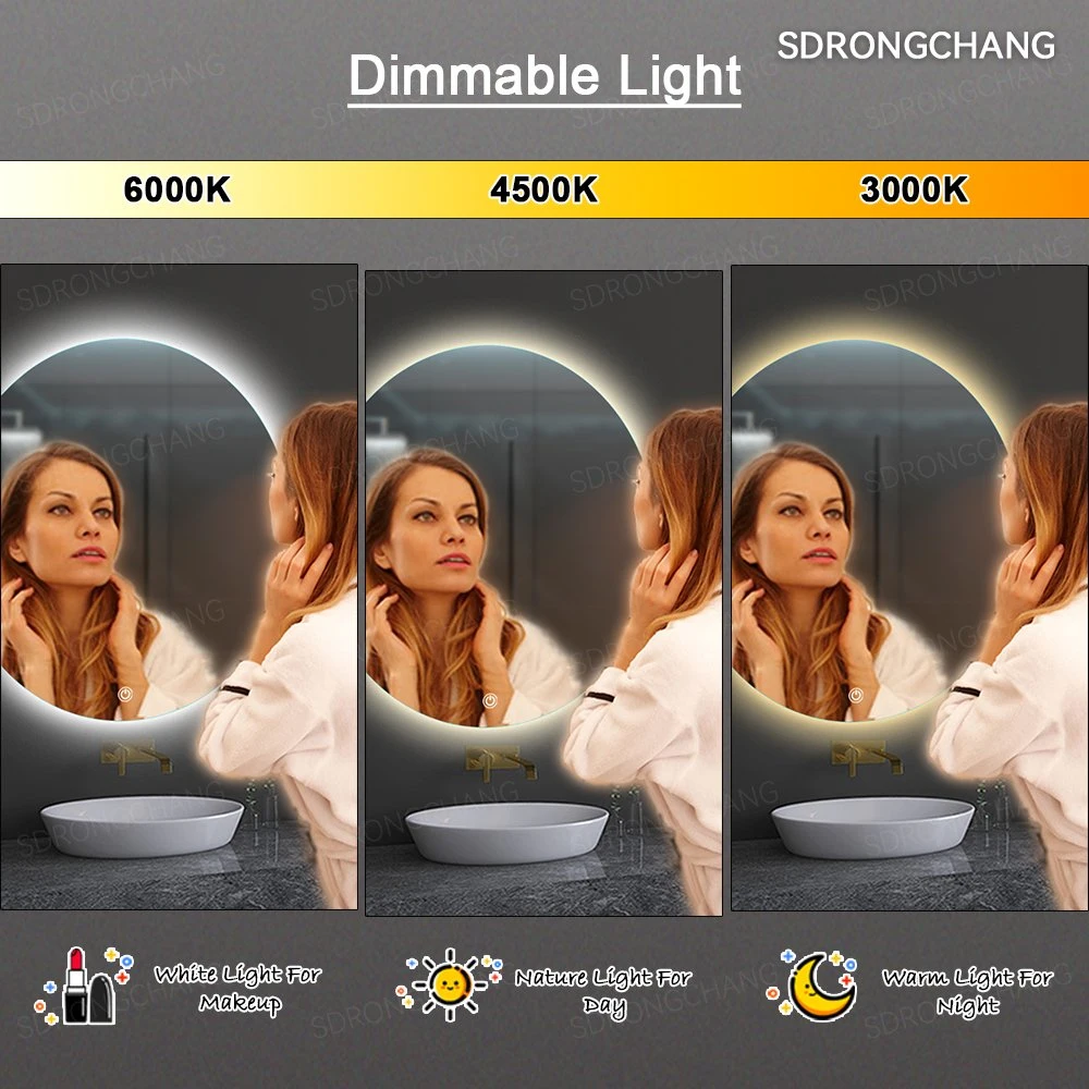 2024 Hot Selling Anti-Fog Round LED Bathroom Mirror Hotel Frameless LED Light Mirror