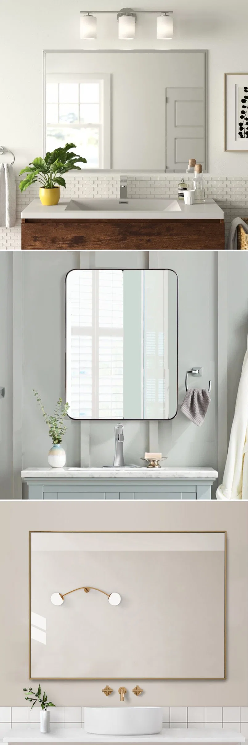 Ortonbath Gold Wood Framed Dressing Home Smart Against to Wall Wall Mounted Non-LED Mirror Bathroom Designer Art Mirror