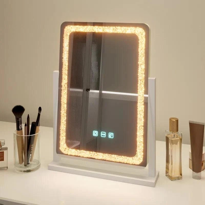 Rectangular LED Metal Floor Mirror Pattern Lighted Makeup Mirror