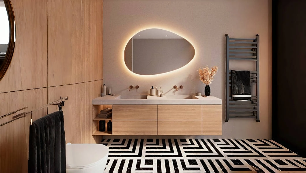 Irregular Shaped Frameless Bathroom Wall Mirror with LED Back Light in 3 Colors