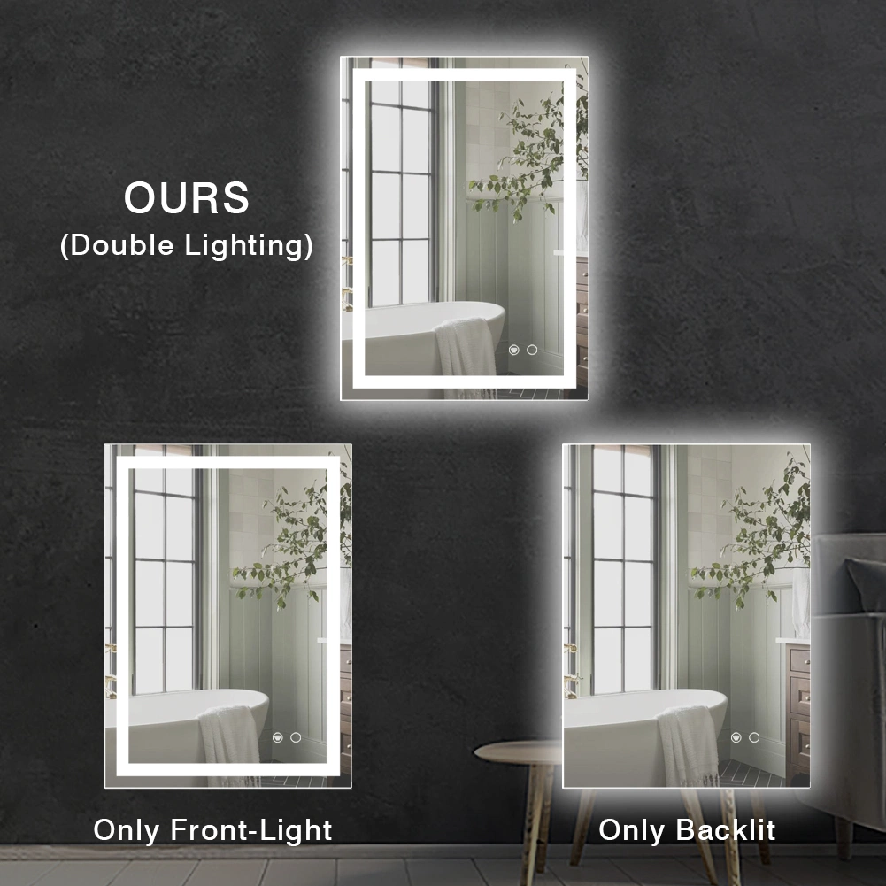 Ortonbath1 Rectangular Large Wall Vanity Makeup Mirror with Lights Backlit Round Lighted up Makeup Mirror with Dimming LED for Bedroom Tablet