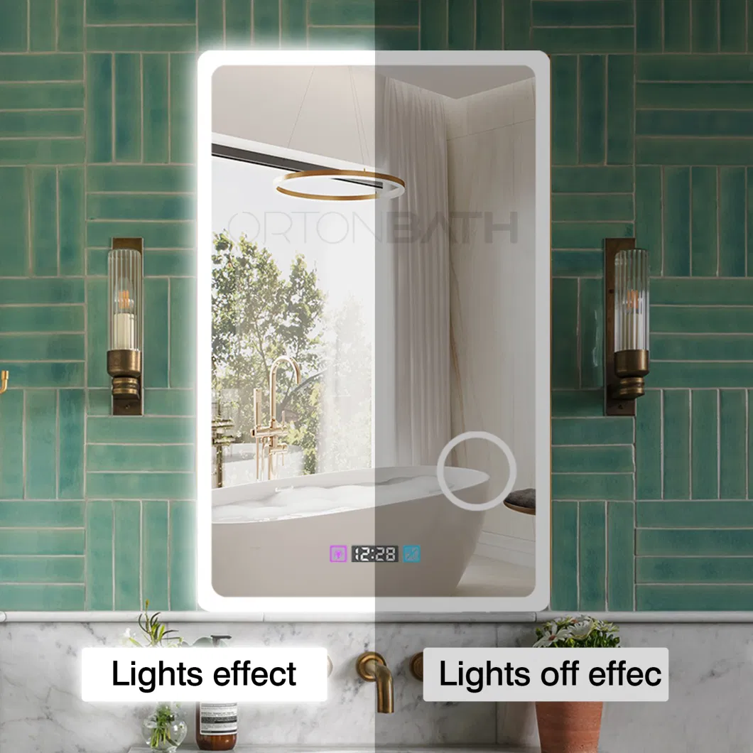 Ortonbath Vertical Vanity Smart Mirror with Lights Wall Mounted 24X32 Inch Dimmer Defogger Clear Shatterproof LED Bathroom Mirror with Magnifier