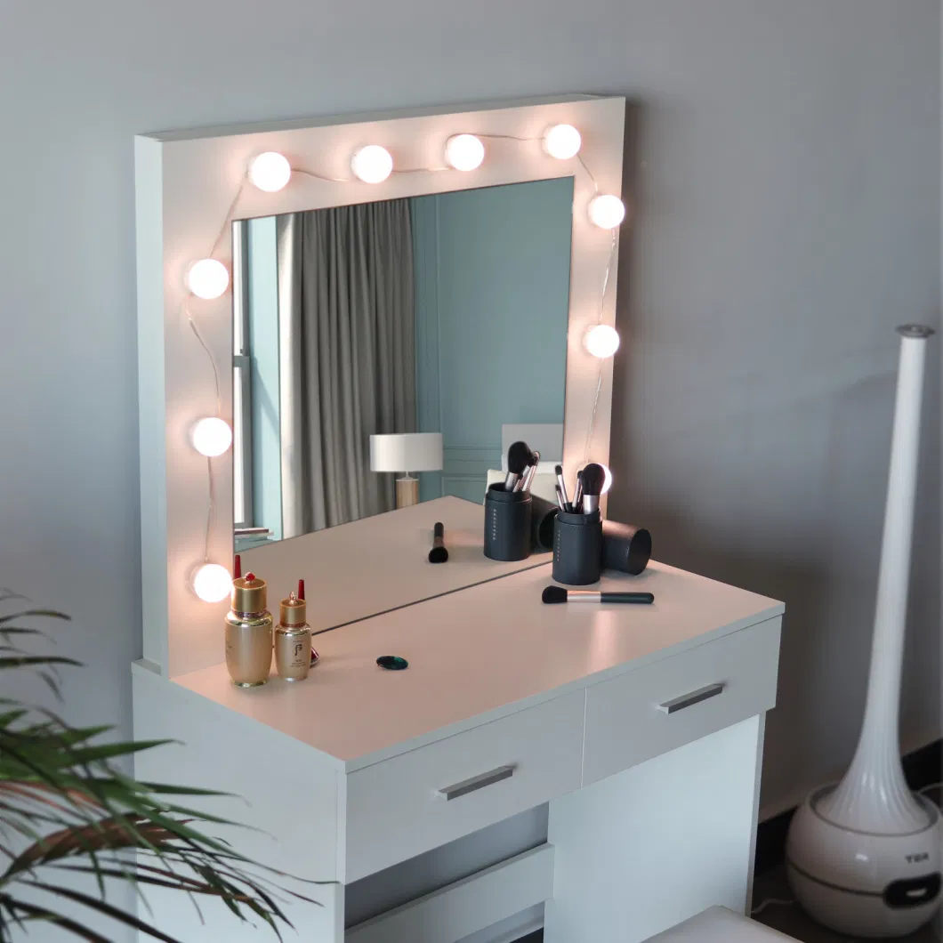 Home Bedroom Furniture OEM ODM Modern 5 Drawers Makeup Vanity Table Dresser Wooden MDF Dressing Table with Mirror