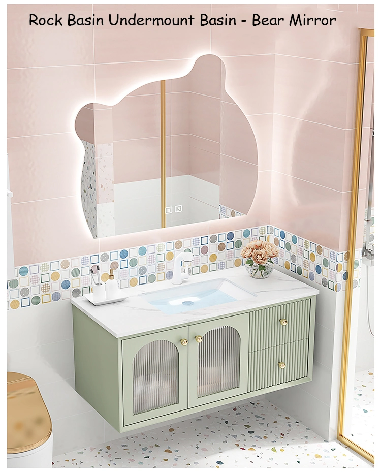 Bathroom Furniture Wall Hung Vanity Bath Room Cabinet Set Vanity Home Hotel Bathroom Vanity with LED Light Makeup Mirror Basin