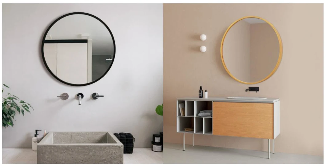 Decoration Round Bathroom Mirror Modern Black Wood Frame Wall Mirror