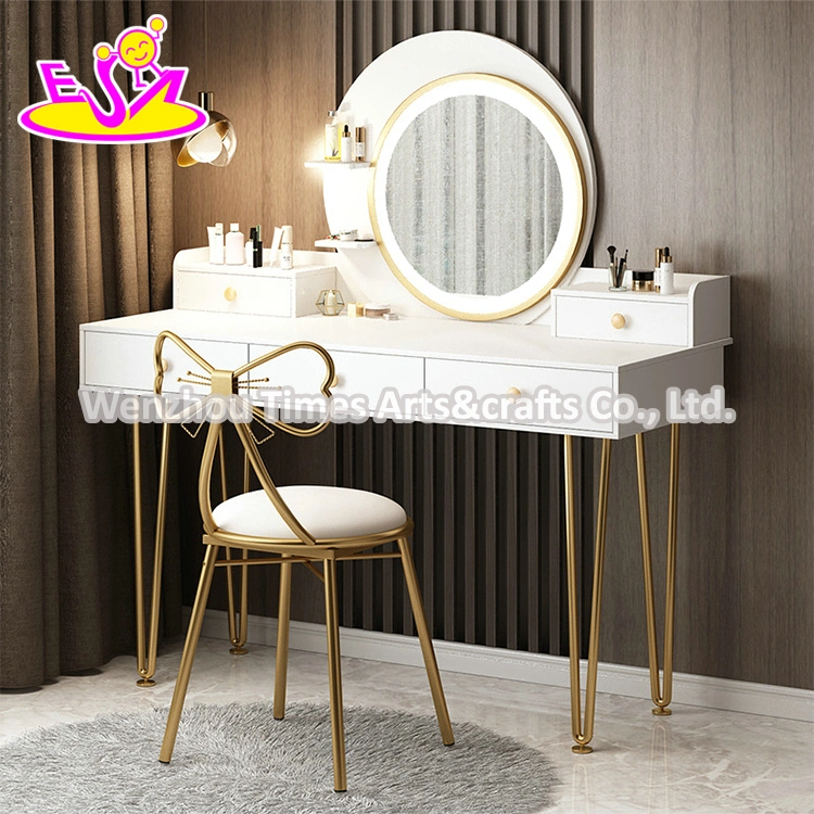 Luxury Girls White Small Wooden Makeup Vanity with Lights W08h163