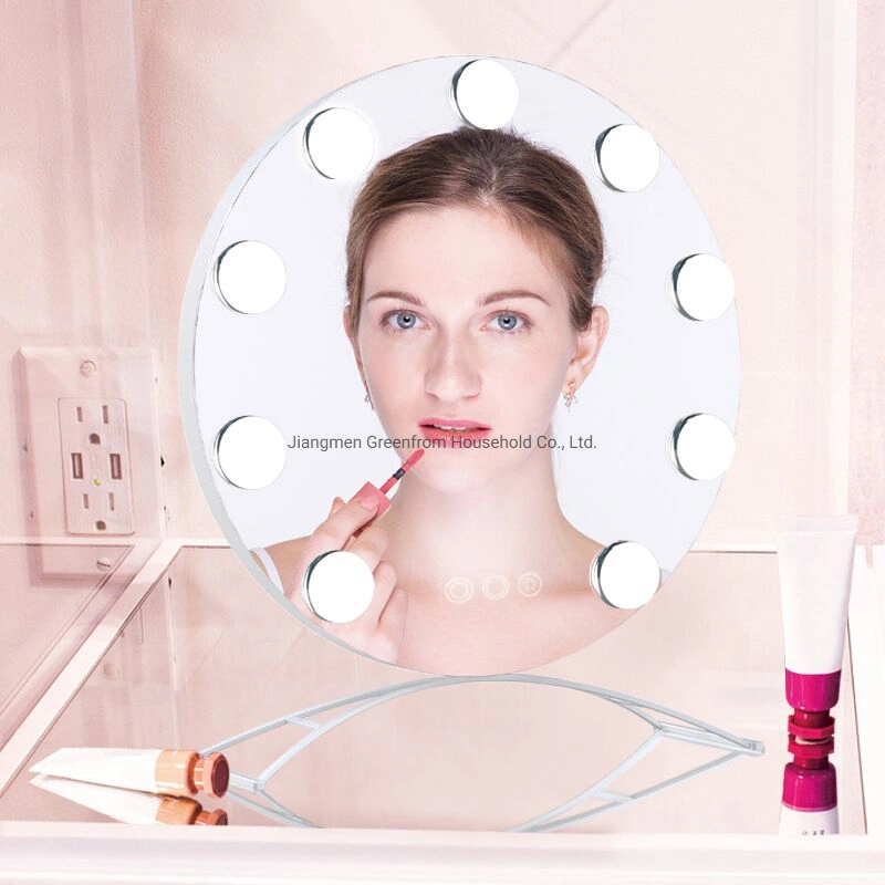 Round Shape Lighted Hollywood Style LED Table Vanity Mirror with Light Bulbs