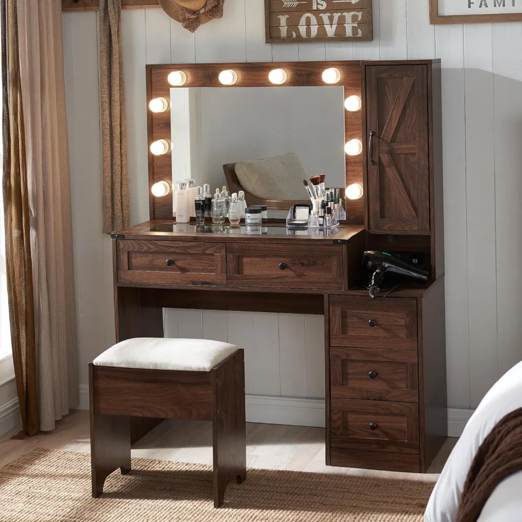 Modern Makeup Vanity Desk with LED Mirror and Cabinet Bedroom Furniture