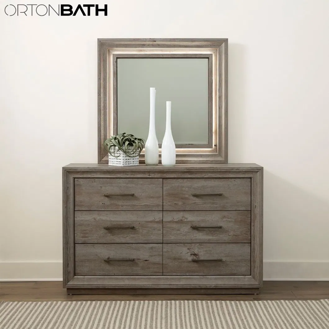 Ortonbath High Quality Wooden Framed Bathroom Vanity Wall Mount Mirror Brushed Metal Frame Hanging Mirror for Living Room, Bedroom