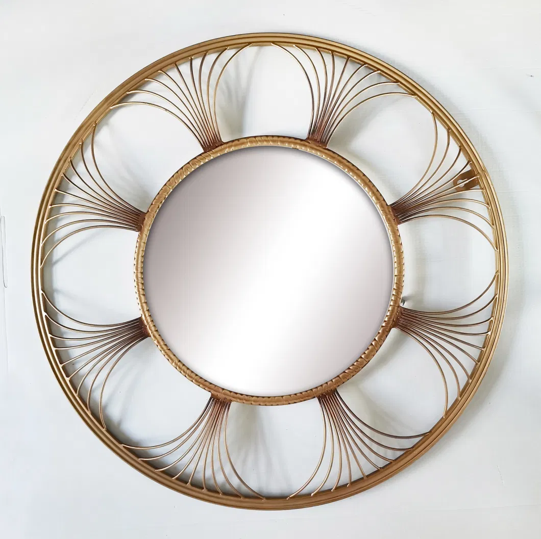 China Factory Gold Round Metal Framed Wall Mirror Solid Construction Glass Wall Mirror Vanity Bedroom Bathroom Home Decoration