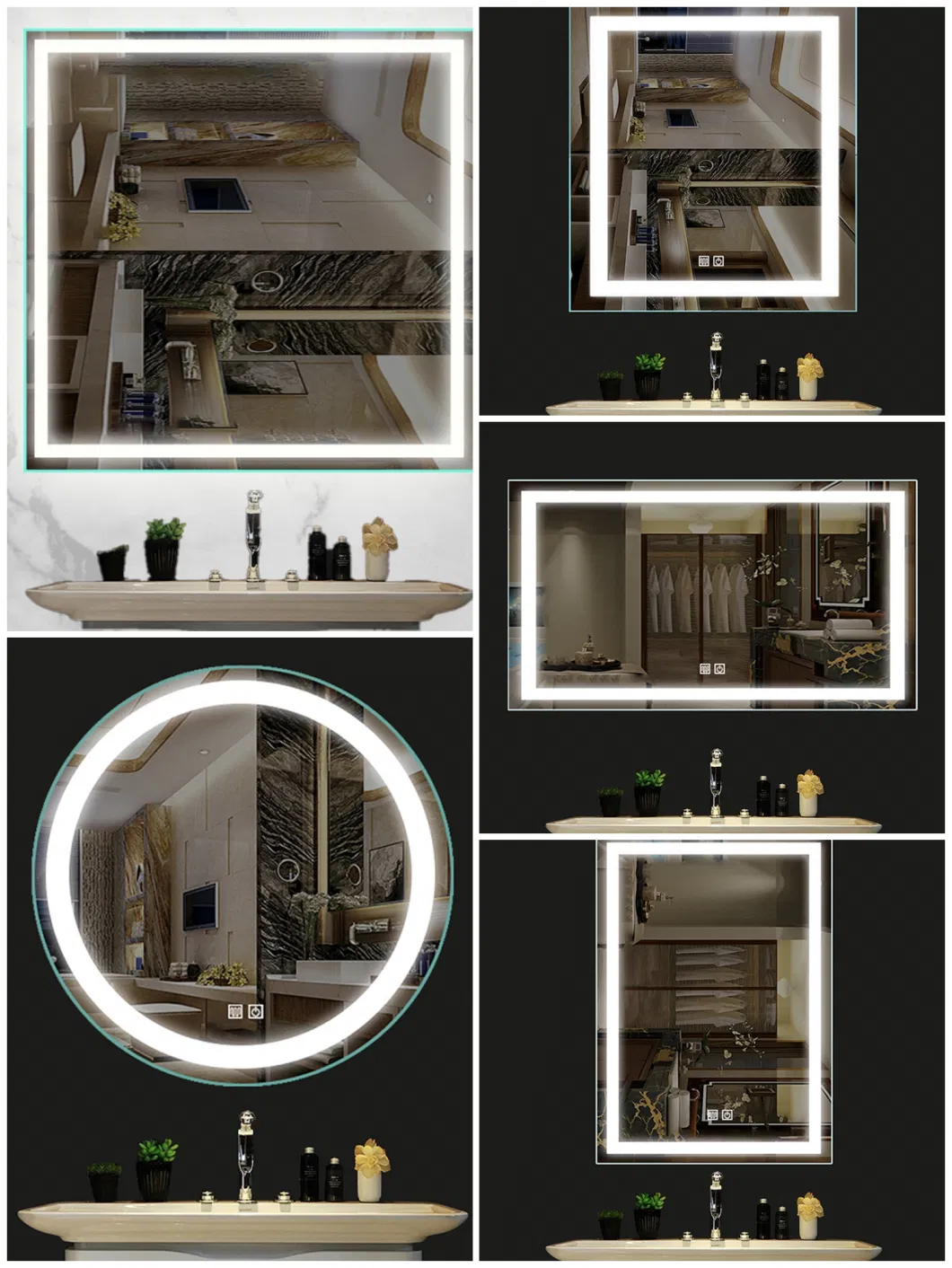 Touch Sensor Defogging Smart LED Bathroom Mirror with Time/Temperature Display