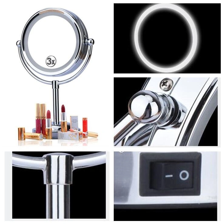 Desktop Cosmetic Reversible LED Light Magnifying Mirror 3X 5X Hotel Bathroom Touch Sensor Make up Mirrors with LED Light